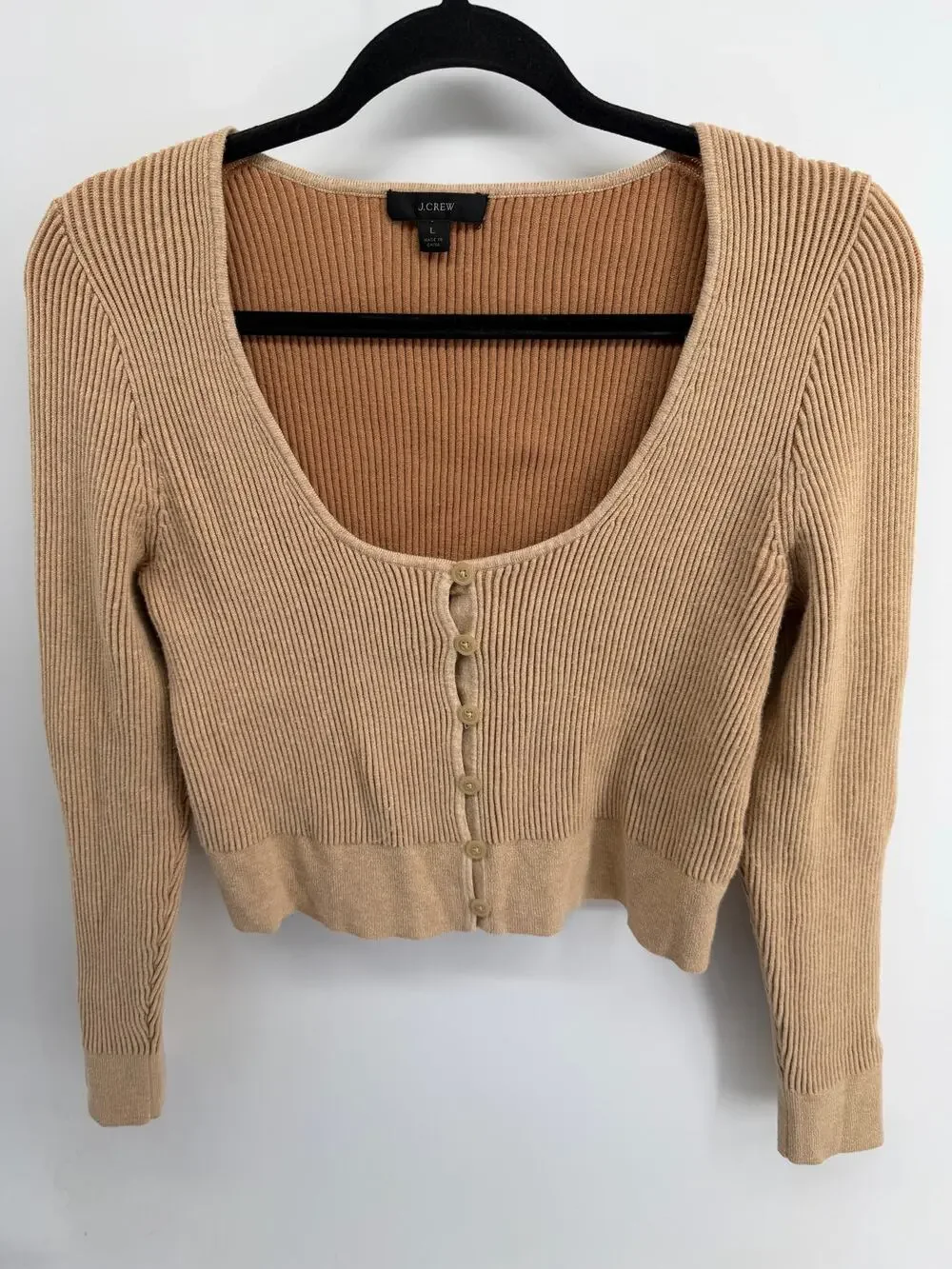J. Crew rib knit scoop neck button up cropped cardigan top sz L